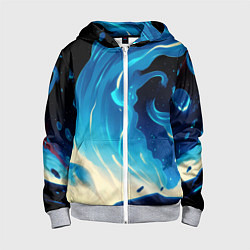 Толстовка на молнии детская Бело-синее пламя из абстрактных красок, цвет: 3D-меланж