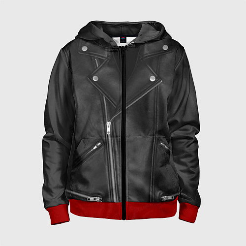 Детская толстовка на молнии Кожаная куртка косуха / 3D-Красный – фото 1