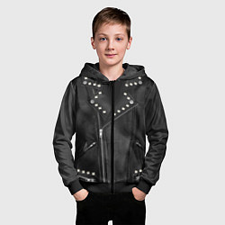 Толстовка на молнии детская Кожаная косуха с клепками, цвет: 3D-черный — фото 2