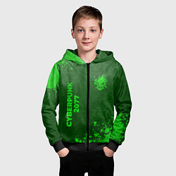 Толстовка на молнии детская Cyberpunk 2077 - green gradient вертикально, цвет: 3D-черный — фото 2