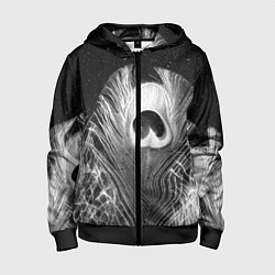Толстовка на молнии детская Изогнутые белые перья павлина - чб иллюстрация, цвет: 3D-черный