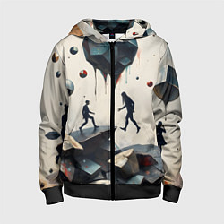 Толстовка на молнии детская Сюрреалистичные люди и камни, цвет: 3D-черный