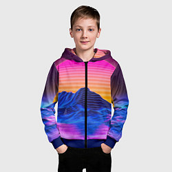 Толстовка на молнии детская Неоновый закат, цвет: 3D-синий — фото 2