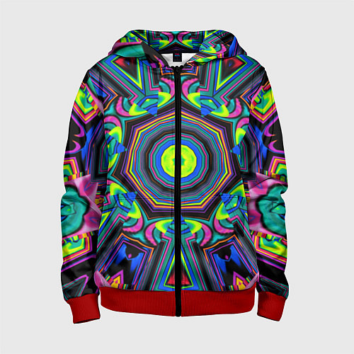 Детская толстовка на молнии Оптический узор неоновые краски / 3D-Красный – фото 1