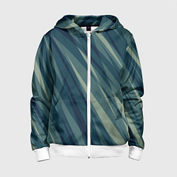 Толстовка на молнии детская Зеленовато-синий полосы, цвет: 3D-белый