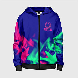 Толстовка на молнии детская Nirvana fire neon, цвет: 3D-черный