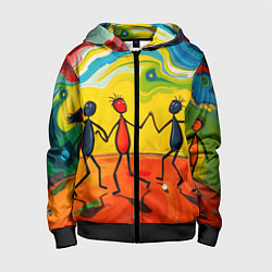 Толстовка на молнии детская Дружба человечков, цвет: 3D-черный