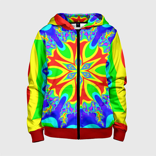 Детская толстовка на молнии Неоновая психоделика узор / 3D-Красный – фото 1