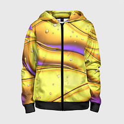 Толстовка на молнии детская Золотые волны с фиолетовым свечением, цвет: 3D-черный