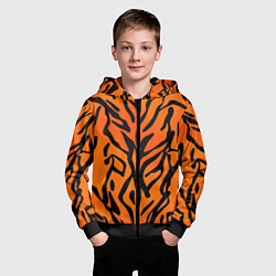 Толстовка на молнии детская Тигровый огненный паттерн, цвет: 3D-черный — фото 2