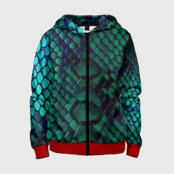 Толстовка на молнии детская Бирюзовая змеиная кожа, цвет: 3D-красный