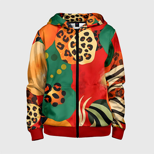 Детская толстовка на молнии Анималистичный африканский паттерн / 3D-Красный – фото 1