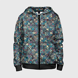 Толстовка на молнии детская Бордово-голубой квадратный паттерн, цвет: 3D-черный