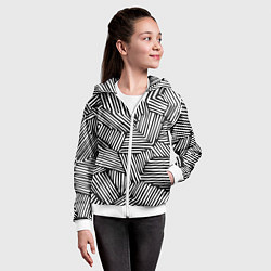 Толстовка на молнии детская Минималистичный черно белый паттерн в линию, цвет: 3D-белый — фото 2