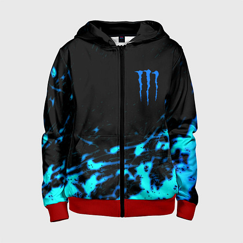 Детская толстовка на молнии Monster energy голубые краски / 3D-Красный – фото 1