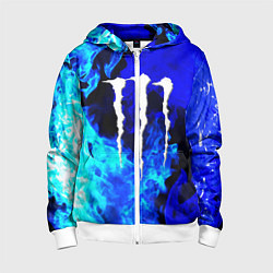 Толстовка на молнии детская Monster energy синий дым, цвет: 3D-белый