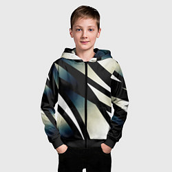 Толстовка на молнии детская Чёрно-белый с синим затемнением полосы, цвет: 3D-черный — фото 2