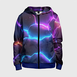 Толстовка на молнии детская Синие и фиолетовые молнии в разломе, цвет: 3D-синий