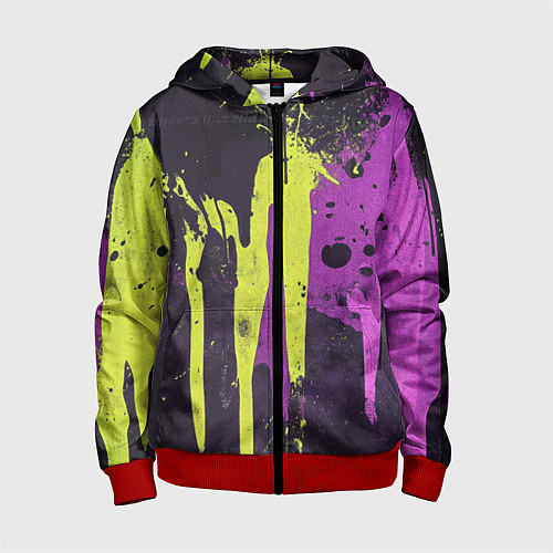Детская толстовка на молнии Желтая и фиолетовая краска на черном / 3D-Красный – фото 1
