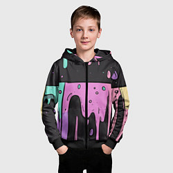 Толстовка на молнии детская Стекающая краска текстура, цвет: 3D-черный — фото 2