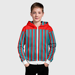 Толстовка на молнии детская Красно синий комбинированный узор с полосами, цвет: 3D-белый — фото 2