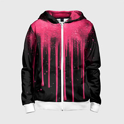 Толстовка на молнии детская Розовые брызги и краска на черном, цвет: 3D-белый