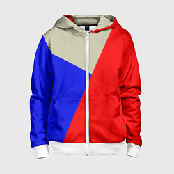 Толстовка на молнии детская Серо-сине-красный трёхцветный, цвет: 3D-белый