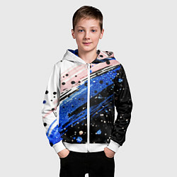 Толстовка на молнии детская Черно-синяя краска на белом, цвет: 3D-белый — фото 2