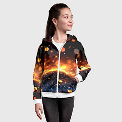 Толстовка на молнии детская Оранжевое боке на черном, цвет: 3D-белый — фото 2