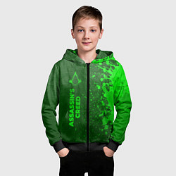 Толстовка на молнии детская Assassins Creed - green gradient по-вертикали, цвет: 3D-черный — фото 2