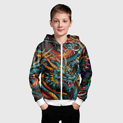 Толстовка на молнии детская Татуировка дракона ирезуми, цвет: 3D-белый — фото 2