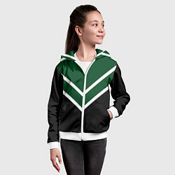 Толстовка на молнии детская Зелёный с чёрным и белые полосы, цвет: 3D-белый — фото 2