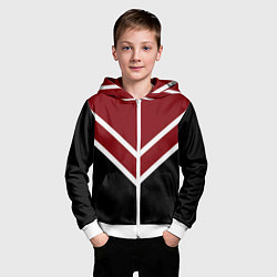 Толстовка на молнии детская Красный с чёрным и белые полосы, цвет: 3D-белый — фото 2
