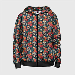 Толстовка на молнии детская Черепа и цветы Santa Muerte, цвет: 3D-черный