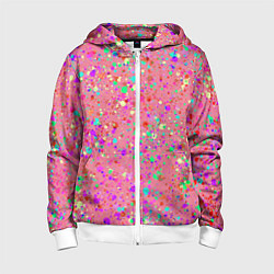 Толстовка на молнии детская Розовый с разноцветными брызгами, цвет: 3D-белый