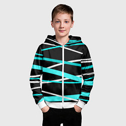 Толстовка на молнии детская Чёрный с бело-голубыми полосами, цвет: 3D-белый — фото 2