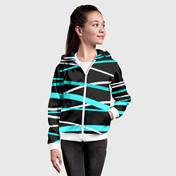 Толстовка на молнии детская Чёрный с бело-голубыми полосами, цвет: 3D-белый — фото 2