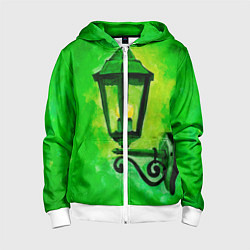 Толстовка на молнии детская Уличный зелёный фонарь, цвет: 3D-белый