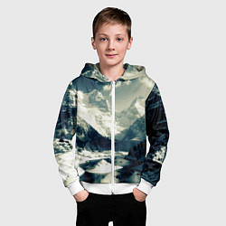 Толстовка на молнии детская Река и горы снежные пейзаж, цвет: 3D-белый — фото 2