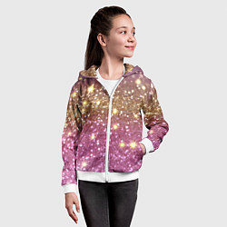 Толстовка на молнии детская Золотые блестки на розовом, цвет: 3D-белый — фото 2