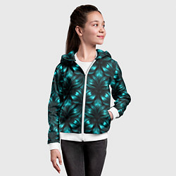 Толстовка на молнии детская Зеленые узоры из абстрактных листьев - блестящий п, цвет: 3D-белый — фото 2