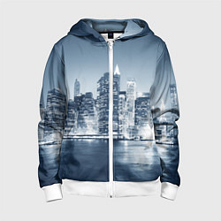 Толстовка на молнии детская New York город, цвет: 3D-белый