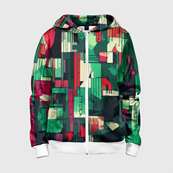 Толстовка на молнии детская Абстракция красно-зелёный геометричный, цвет: 3D-белый