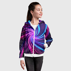 Толстовка на молнии детская Неоновый вихрь из светящихся линий, цвет: 3D-белый — фото 2