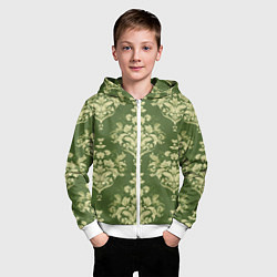 Толстовка на молнии детская Дамасский узор на оливковом фоне - растительный па, цвет: 3D-белый — фото 2