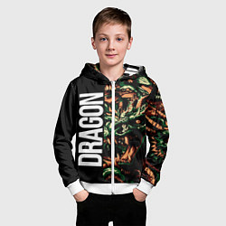 Толстовка на молнии детская Татуировка дракона ирезуми, цвет: 3D-белый — фото 2