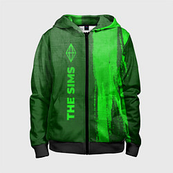 Толстовка на молнии детская The Sims - green gradient по-вертикали, цвет: 3D-черный