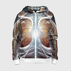 Толстовка на молнии детская Рентген и скелет, цвет: 3D-белый