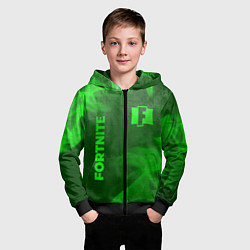 Толстовка на молнии детская Fortnite - green gradient вертикально, цвет: 3D-черный — фото 2