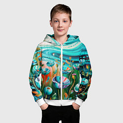 Толстовка на молнии детская Поле маков- масляная живопись, цвет: 3D-белый — фото 2